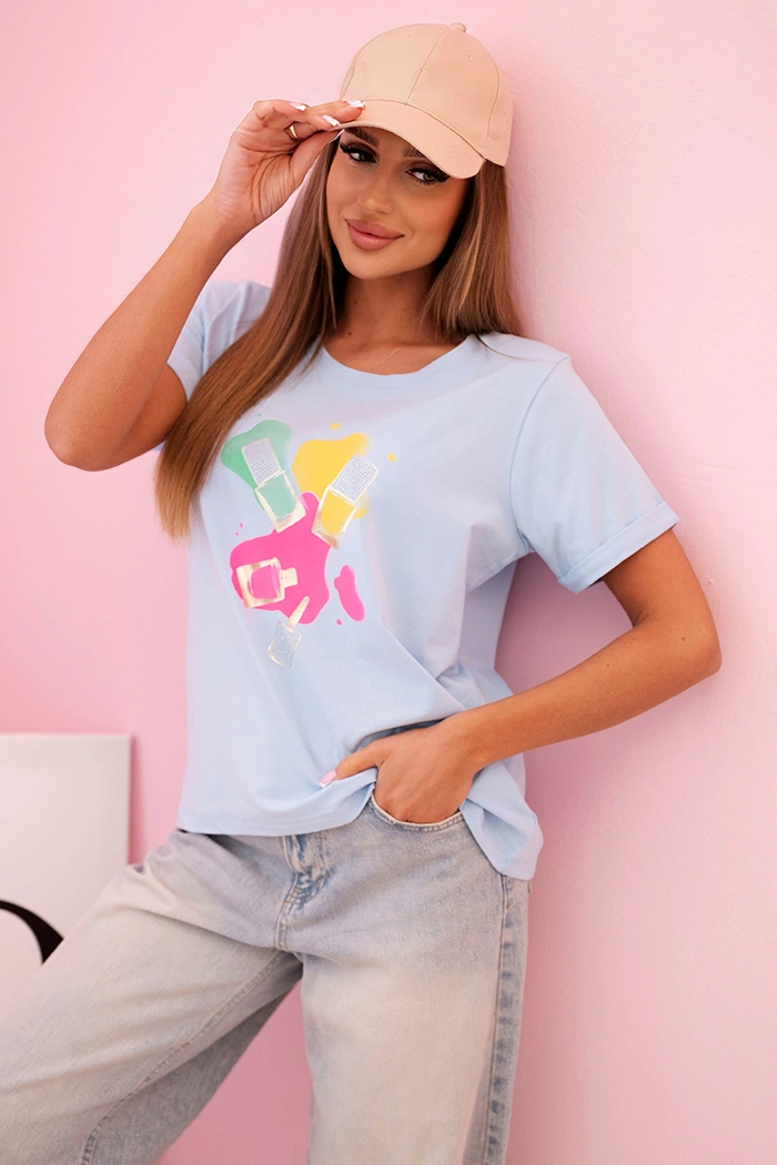 Kesi Dámské tričko 68948 s krátkým rukávem a barevným potiskem Barva: Modrá, Velikost: UNI