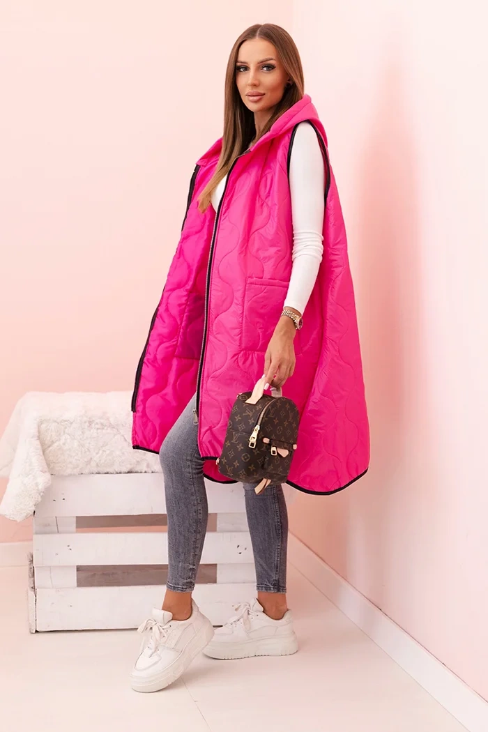 Kesi Dámská prošívaná vesta Plus Size s kapucí na zip Janina Barva: Růžová, Velikost: UNI