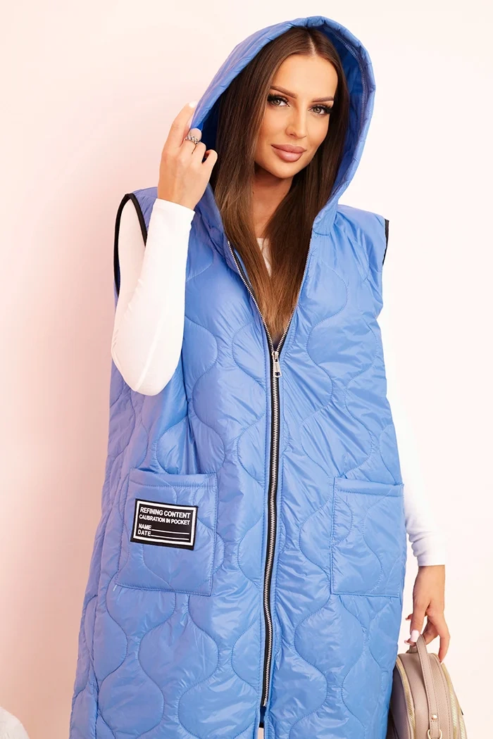 Kesi Dámská prošívaná vesta Plus Size s kapucí na zip Janina Barva: Modrá, Velikost: UNI