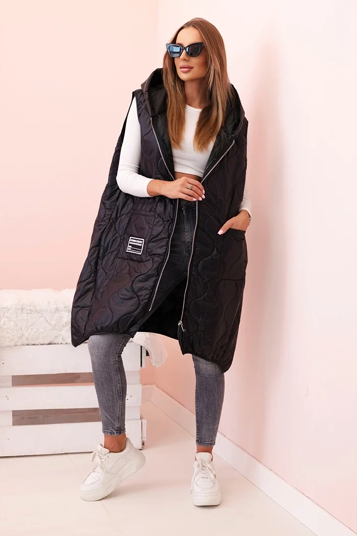 Kesi Dámská prošívaná vesta Plus Size s kapucí na zip Janina Barva: Černá, Velikost: UNI