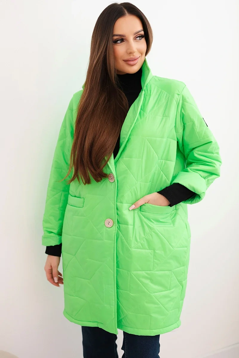 Kesi Dámská bunda Plus Size prošívaná s ozdobnými knoflíky a límcem černá Barva: Zelená, Velikost: UNI