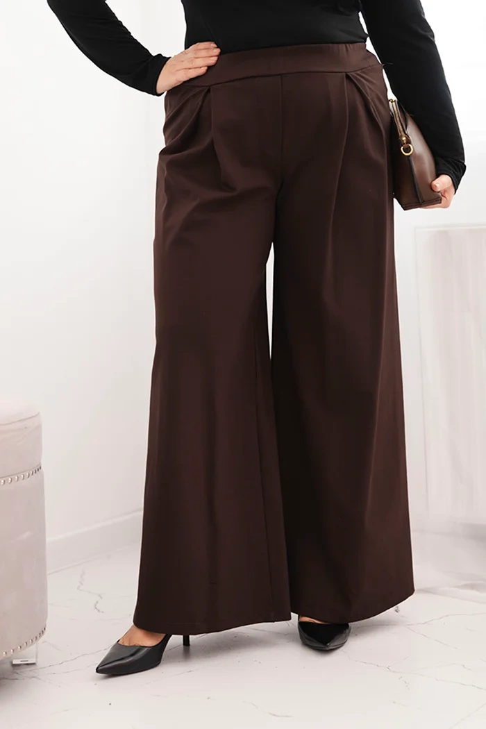 Kesi Dámské kalhoty Plus Size s širokými nohavicemi a plisováním Barva: Hnědá, Velikost: UNI