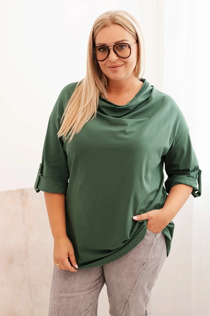 Kesi Dámská blůza Plus Size s bavlnou volného střihu s vodním výstřihem Barva: Zelená - tmavě, Velikost: UNI