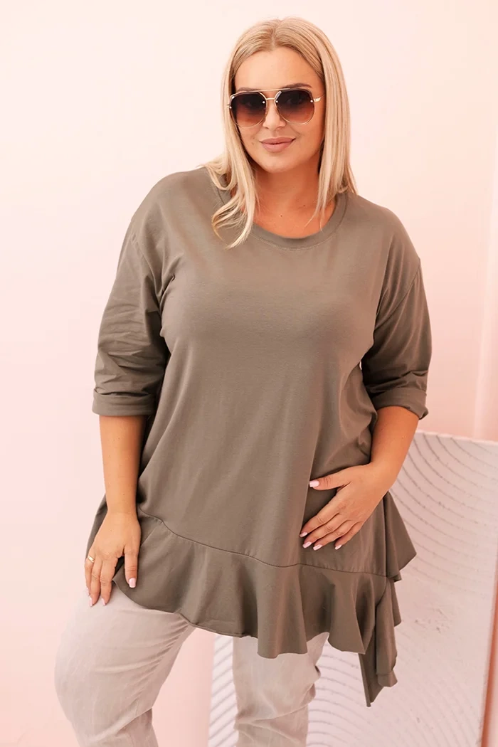 Kesi Dámská blůza Plus Size s bavlnou, kapsou a ohrnutým rukávem kiwi Barva: Zelená, Velikost: UNI