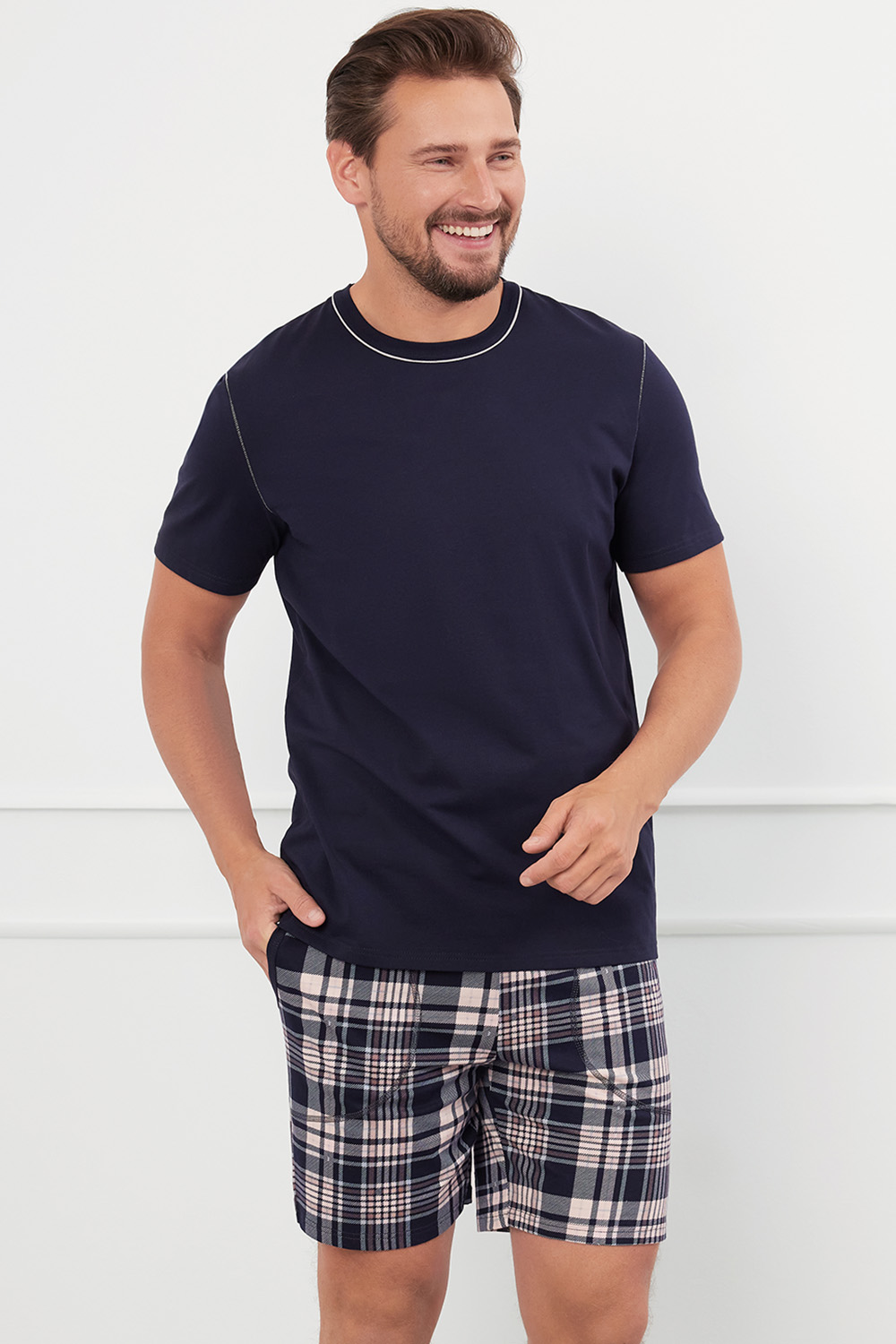 Pánské pyžamo Italian Fashion Edwin kr.r. kr.sp. Barva: Modrá - tmavě, Velikost: M