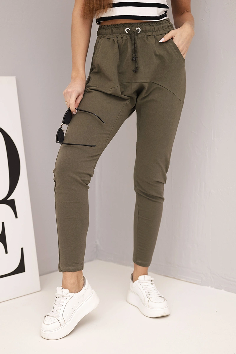 Dámské tepláky s elastickým pasem khaki