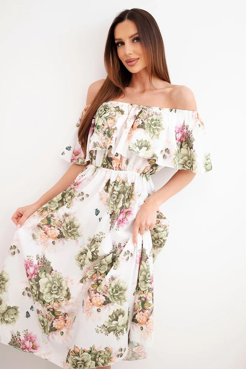 Kesi Włoski dámské off-the-shoulder šaty khaki