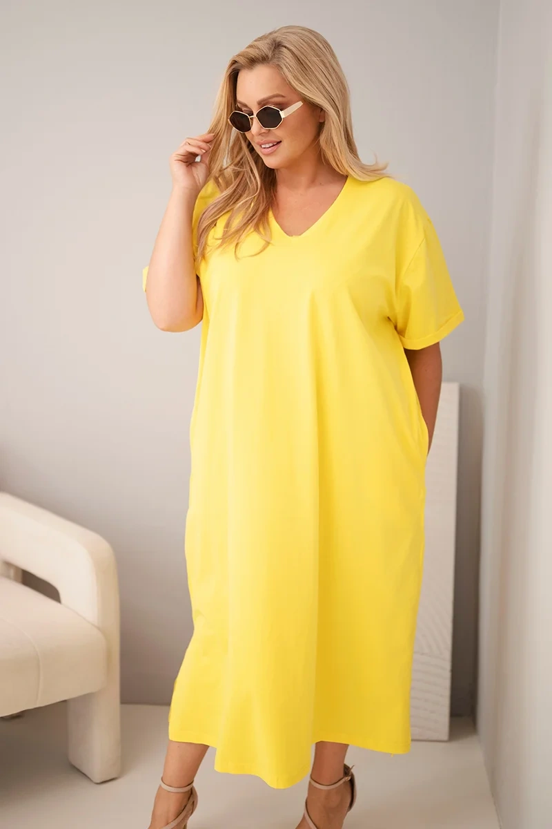 Kesi Dámské šaty Plus Size 7084 Barva: Žlutá, Velikost: 3XL