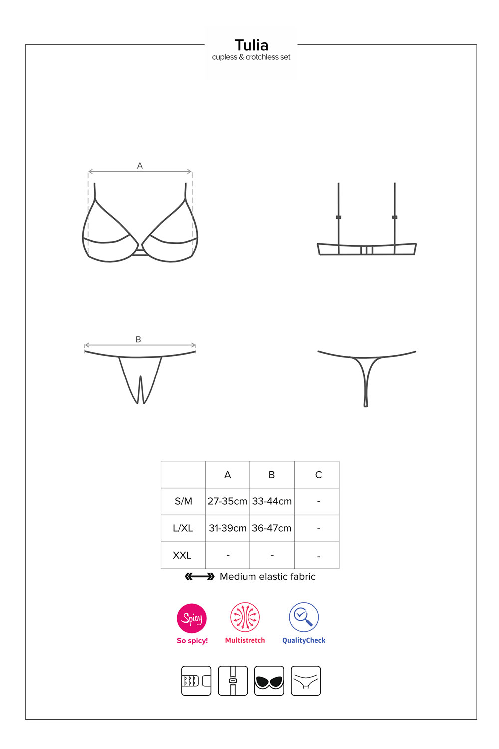 Komplet Obsessive Tulia cupless set Barva: Černá, Velikost: S/M (obrázek 5)