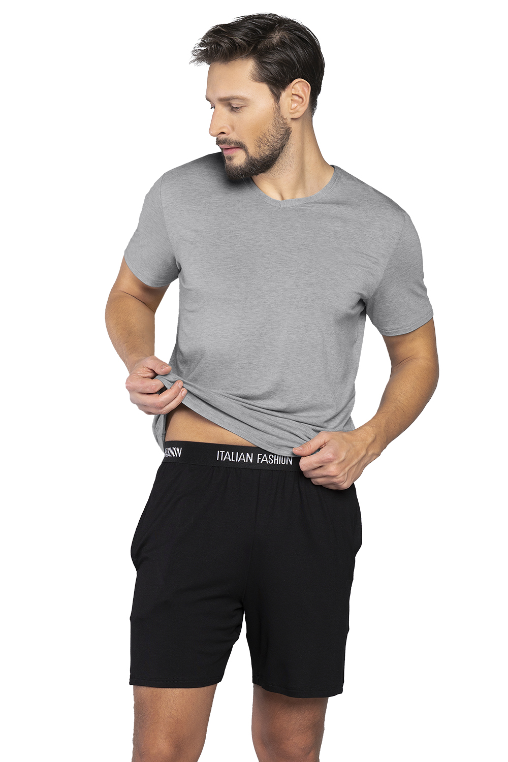 Pánské pyžamo Italian Fashion Dallas kr.r. kr.sp. - výprodej Barva: Šedá, Velikost: XL