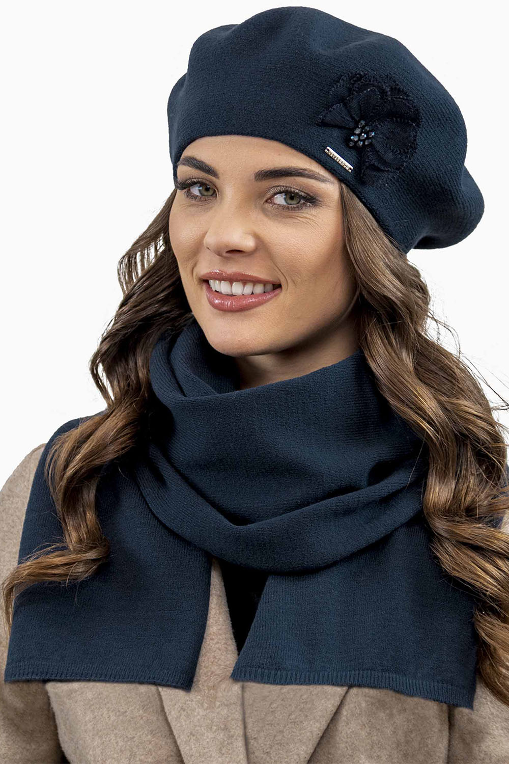 Baret a čepice Vivisence 7036 komplet Barva: Modrá - tmavě, Velikost: UNI