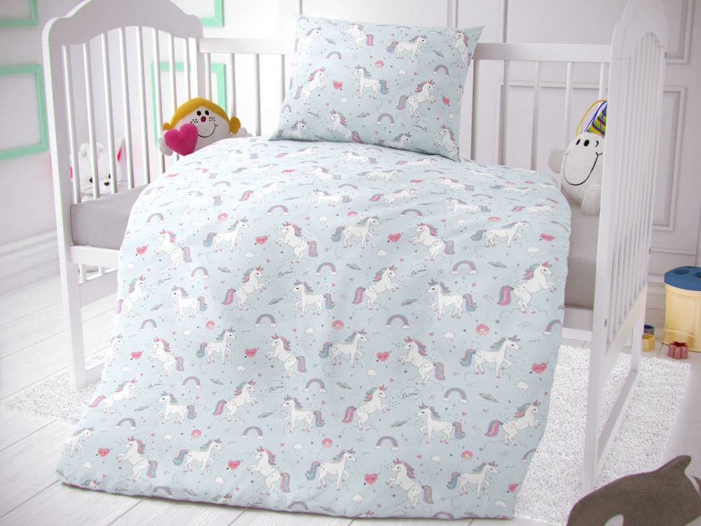 Kvalitex Bavlněné povlečení do dětské postýlky Unicorn šedý