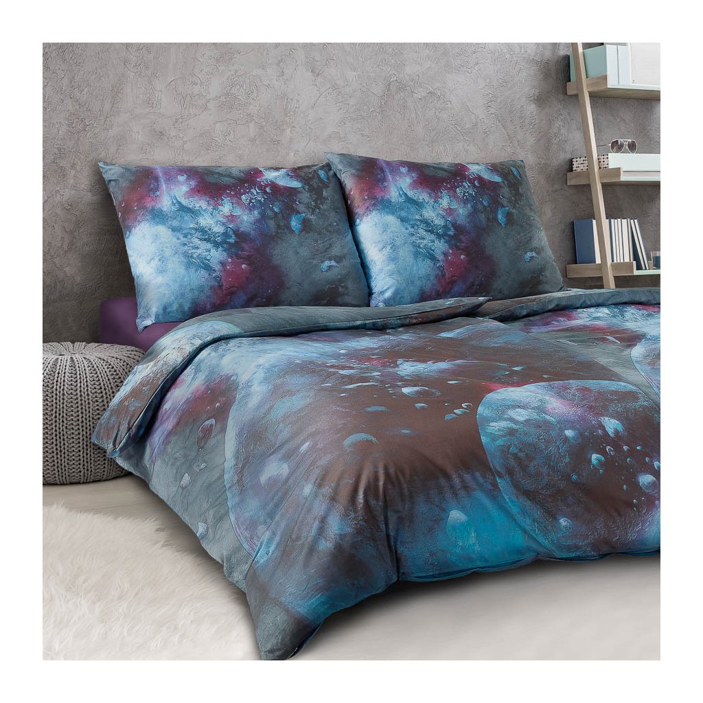 Veba Povlečení satén Geon Vesmír šedomodrá Varianta: Povlečení satén Geon Vesmír šedomodrá 140x200, 70x90 cm