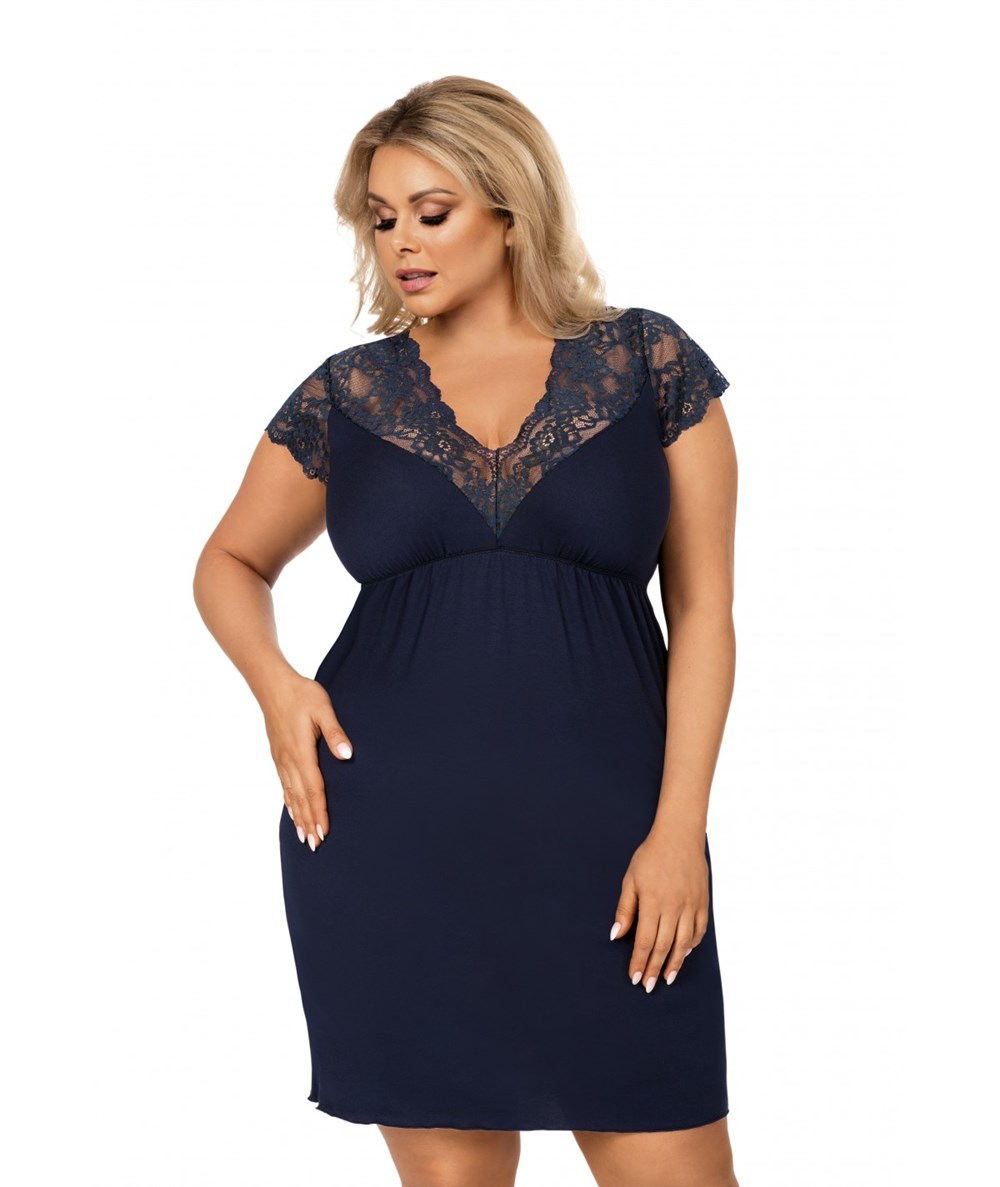 Noční košilka Donna Tess plus granat Barva: Modrá - tmavě, Velikost: 3XL