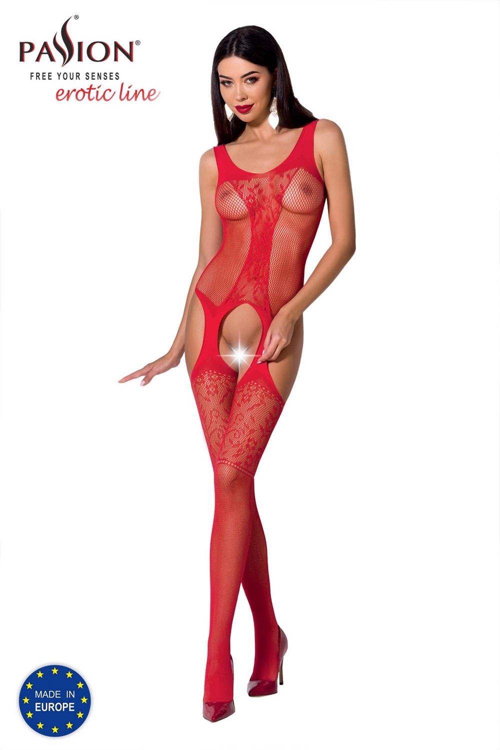 Passion BS072 red - Bodystocking Barva: Červená, Velikost: S/L