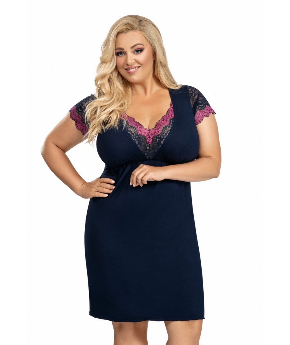Noční košilka Donna Nina Plus Granat Barva: Modrá - tmavě, Velikost: 5XL