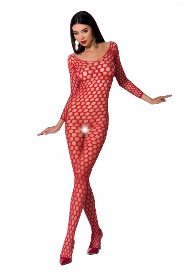 Passion BS077 red - Bodystocking Barva: Červená, Velikost: S/L
