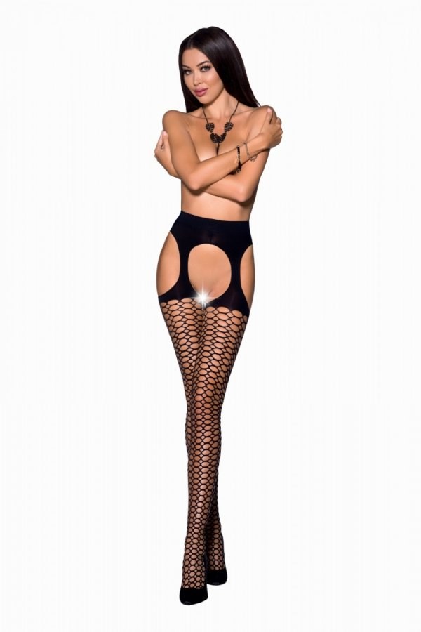 Passion TI Open 004 black - Punčocháče Barva: Černá, Velikost: 1/2