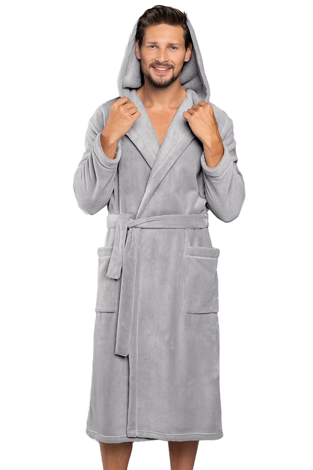 Pánský župan Italian Fashion Mimas šedý s kapucí Barva: Šedá, Velikost: M