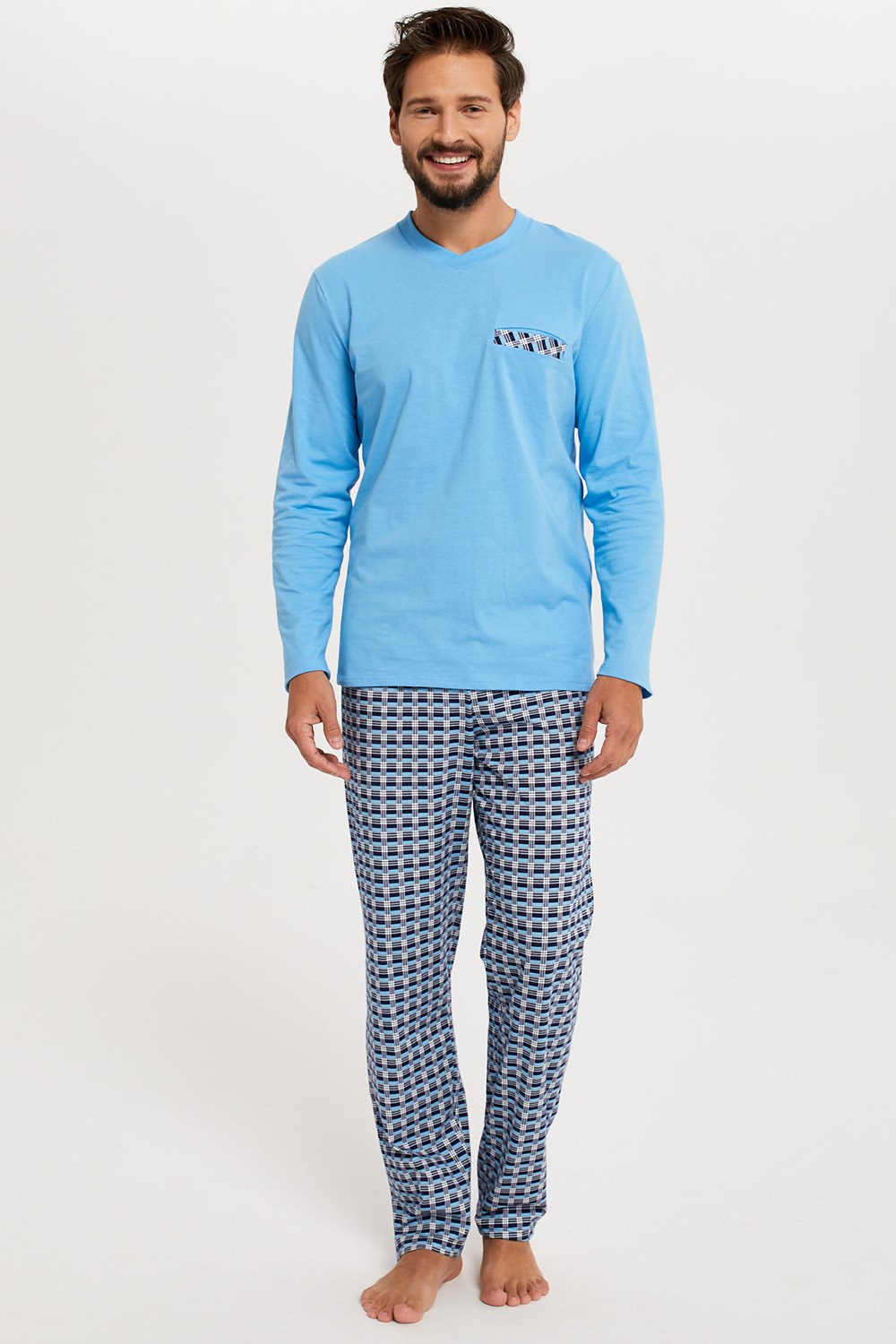Pánské pyžamo Italian Fashion Jaromir dlouhé modré Barva: Modrá - světle, Velikost: 2XL