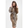Dámský župan dlouhý s kapucí Leopard (Barva Hnědá, Velikost S)