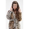 Dámský župan dlouhý s kapucí Leopard (Barva Hnědá, Velikost S)
