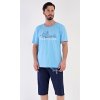Pánské pyžamo bermudy Letadlo (Barva Modrá - světle, Velikost M)