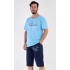 Pánské pyžamo bermudy Letadlo (Barva Modrá - světle, Velikost M)