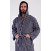 Pánský župan s kapucí Proužek (Barva Modrá - tmavě, Velikost L)