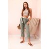 Dámské lněné kalhoty ART52888 s páskem (Velikost UNI, Barva Zelená)