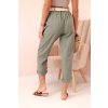 Dámské lněné kalhoty ART52888 s páskem (Velikost UNI, Barva Zelená)