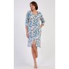 Dámské domácí šaty s tříčtvrtečním rukávem Listy (Barva Tyrkysová, Velikost M)