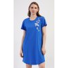 Dámské domácí šaty s krátkým rukávem Květy (Barva Modrá, Velikost XL)