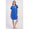 Dámské domácí šaty s krátkým rukávem Květy (Barva Modrá, Velikost XL)