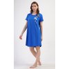 Dámské domácí šaty s krátkým rukávem Květy (Barva Modrá, Velikost XL)