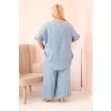 Dámská souprava Plus Size 51014 - halenka + kalhoty (Velikost UNI, Barva Modrá)