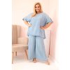 Dámská souprava Plus Size 51014 - halenka + kalhoty (Velikost UNI, Barva Modrá)