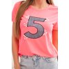 Dámská bavlněná blůza s krátkým rukávem a nášivkou s perlami Five (Velikost UNI, Barva Růžová)