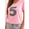 Dámská bavlněná blůza s krátkým rukávem a nášivkou s perlami Five (Velikost UNI, Barva Růžová)