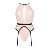 Sexy komplet Obsessive Lilines teddy body + podvazkový pás (Velikost S/M, Barva Růžová)