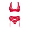 Set Obsessive Lacelove 3-pcs set (Velikost M/L, Barva Červená)