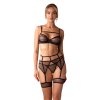 Obsessive Nuites 3-pcs set - podprsenka + tanga + podvazkový pás (Velikost S/M, Barva Černá)