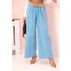 Dámské lněné kalhoty Tridy se širokými nohavicemi a páskem béžový (Velikost UNI, Barva Modrá)