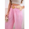 Dámské pruhované viskózové kalhoty se širokými nohavicemi (Velikost UNI, Barva Růžová)