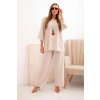 Dámský komplet z viskózy, blůza s náhrdelníkem a kalhoty fango (Velikost UNI, Barva Béžová - světle)