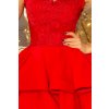 Numoco CHARLOTTE - Exkluzivní šaty s krajkou výstřihem - červená 200-4 (Velikost S, Barva Červená)