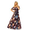 Numoco Dlouhé šaty s volánky - černá + barevné květiny 194-3 (Velikost XS, Barva Černá)