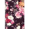 Numoco NEVA Trapézové šaty s mašlí - černá + květiny 217-5 (Velikost S, Barva Černá)