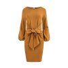 Numoco JENNY Komfortní šaty s vázáním v pase - karamel 275-1 (Velikost XS, Barva Hnědá)