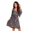 MARINA šaty s výstřihem - zelené s květinami 292-2 (Velikost XXL, Barva Zelená)